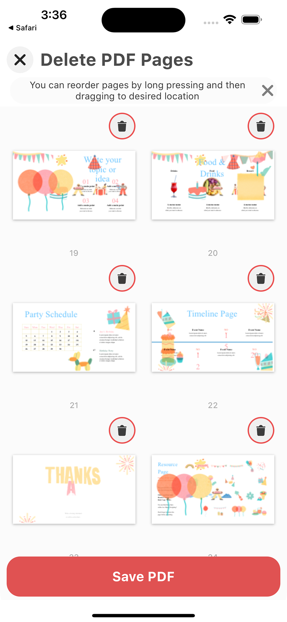 Delete and rotate PDF screen